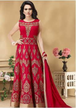 Red Color Designer Viscose Georgette Party Wear Gown